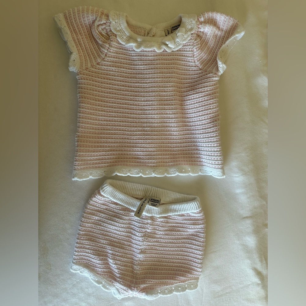 Janie and Jack Pink and White Striped Knit Set